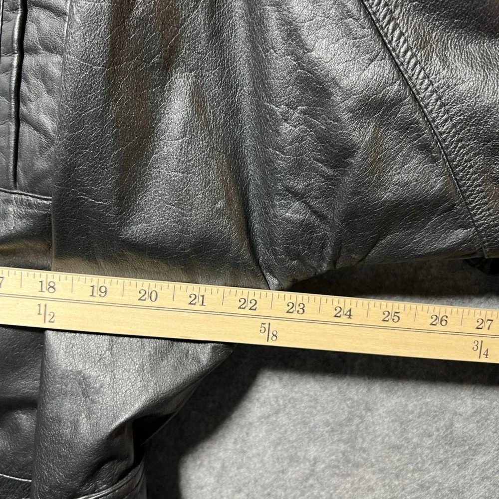 Vintage 90s Wilsons Black Leather Car Coat Belted Utility Jacket Men's XL